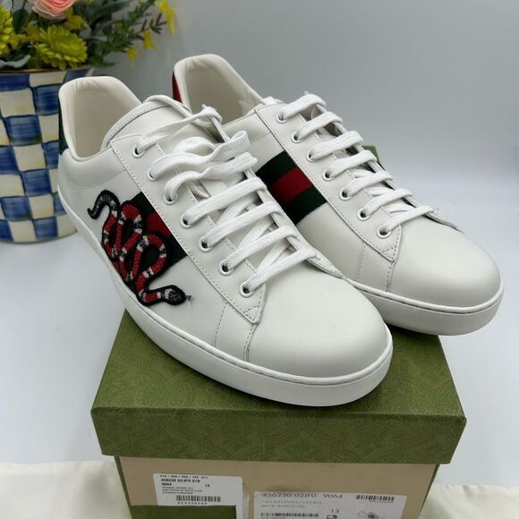 Men’s Gucci, ace embroidered leather sneakers, size 13 made in Italy - Picture 1 of 9